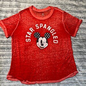 Vintage Disney Mickey Mouse “Star Spangled” Red Burnout Graphic Tee Size L